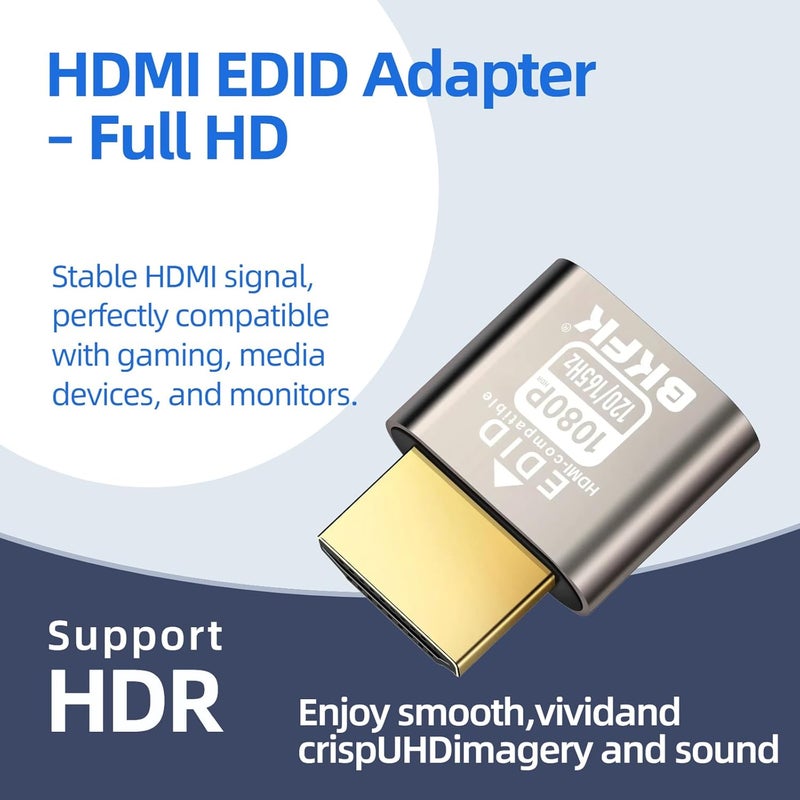 BKFK 1080P@165Hz HDR HDMI Dummy Plug, Headless Display Adapter,Virtual Monitor EDID Emulator,1920X1080@120/144/165Hz(1920X1080@120/165HZ-HDR-3P) - Image 2